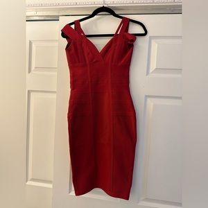 Red body con dress